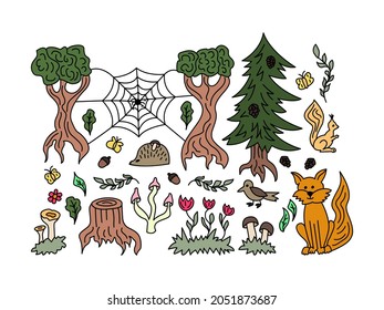 Hand drawn forest. Illustration for card, banner, poster etc