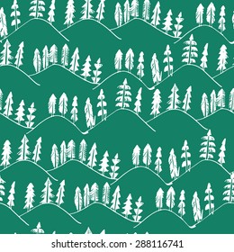 Hand drawn forest landscape pattern seamless in vector