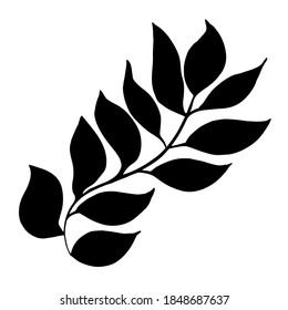 Hoja de bosque dibujada a mano, rama. Ilustración vectorial para tarjeta, decoración doméstica. 
Aislado sobre fondo blanco. 