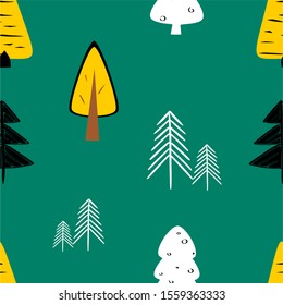 Hand drawn forest seamless pattern. 