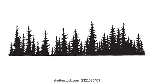 Hand drawn forest silhouette, Forest design, trees drawing, forest background, tatoo design, clipart