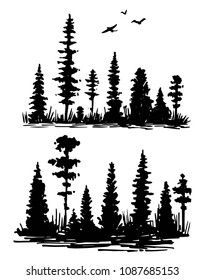 Hand Drawn Forest Silhouette Vector Illustration Stock Vector (Royalty ...