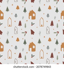 hand drawn forest winter seamless pattern vector design