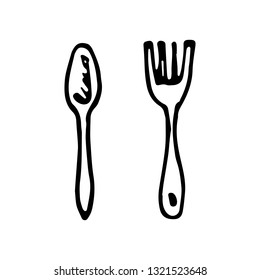 Hand Drawn fork and knife doodle. Sketch style icon. Decoration element. Isolated on white background. Flat design. Vector illustration.