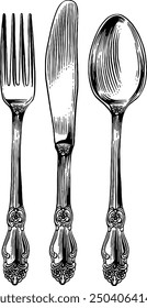 Hand drawn Fork Spoon Knife Cutlery Set Sketch Illustration