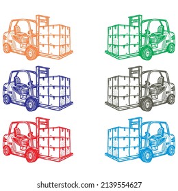Hand Drawn Forklift Vector Illustration. Forklifter Tractor Isolated On A White Background

