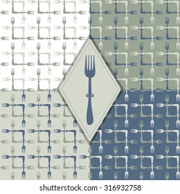 Hand drawn forks pattern set - grey green & blue vintage color and classical check pattern design 
