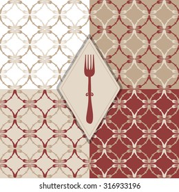 Hand drawn forks pattern set - beige & red wine vintage color and classical circle pattern design 