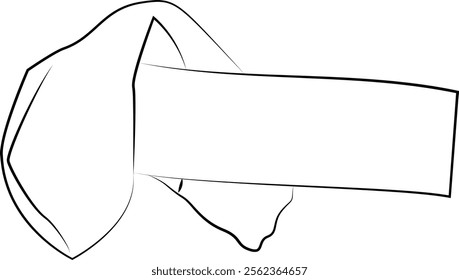 Hand drawn fortune cookie with blank paper template. Outline vector illustration with transparent background.