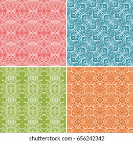 Hand drawn four bandana patterns. Seamlessly repeating wallpaper patterns.