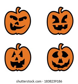 Hand Drawn Four Halloween Pumpkin Set Vector