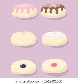 Hand drawn four kinds of doughnut vector illustration.