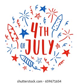 Hand drawn Fourth of July doodles. Independence Day card. Vector illustration