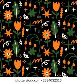 hand drawn fowers seamless pattern