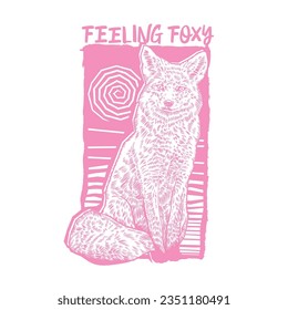 HAND DRAWN FOX FOXY ANIMAL SUN ABSTRACT FUNNY CUTE VINTAGE LINE DRAWING WILDLIFE TSHIRT TEE PRINT FOR APPAREL MERCHANDISE