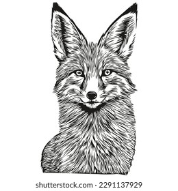 Hand drawn fox on a white background, fox cub
