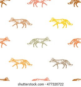 Hand drawn fox seamless pattern design. Vector illustration.