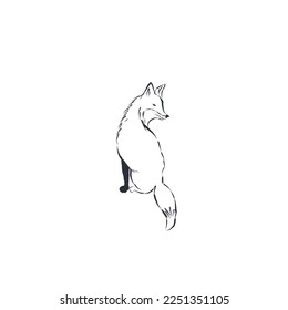 Hand drawn fox vector line sketch.