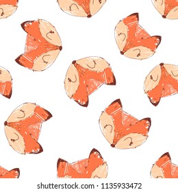 Hand Drawn Fox Vector Pattern Seamless Trendy Print, Woodland.