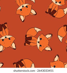Hand Drawn Fox Vector pattern seamless trendy print, woodland design for fabric textile