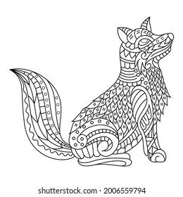 Hand drawn of fox in zentangle style