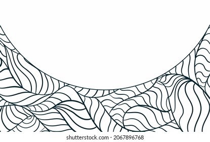hand drawn fragment of a wave or mountains. Rounded composition drawn with lines. Background frame for cover and blank for presentations. Drawing for coloring book.