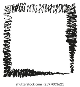 Hand drawn frame. Abstract border shape. Black ink outline. Rough square edge.