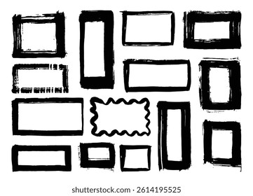 Hand drawn frame brush strokes template set.