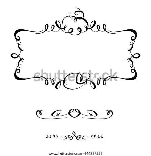 Hand drawn frame calligraphic with swashes brush\
strokes. Vector decorative elements. Curves, curls, flourishes for\
text and page design.