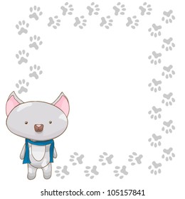 Hand drawn frame with cat and footprints
