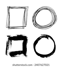 Hand drawn frame clipart. Ink scribble set. Elements for design
