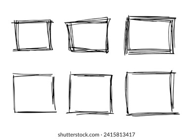 Hand drawn frame clipart. Ink scribble set. Elements for design