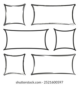 Colección de marco dibujado a mano. Formas de rectángulo afligido. Bocetos de borde áspero. Conjunto de marco de Vector.