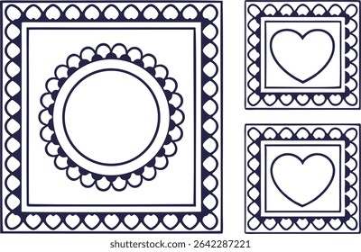 Hand drawn frame design with hearts and ornate borders perfect for valentines day