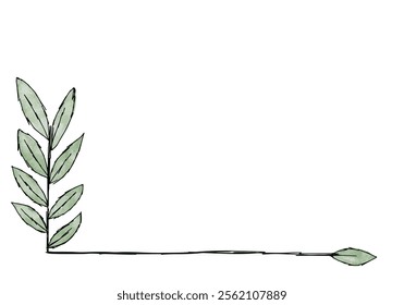 Hand drawn frame with doodle leaves, vector illustration.