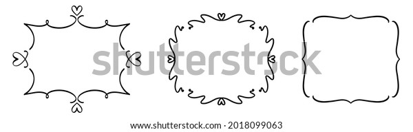 Hand drawn frame. Doodle style. Sketch frame in black.\
Transparent vector. Romantic box with heart shape. Vector stock EPS\
10