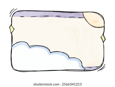 Hand drawn frame with doodle sun and clouds, vector illustration.
