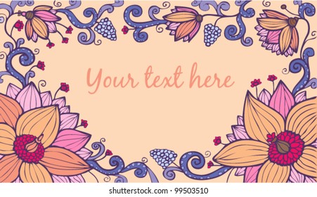 Hand drawn frame floral background, vector illustration