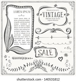 Hand Drawn Frame Flower Line Vector Banner Draw Element Heart Antique Layout And Design Elements Hand Drawn Frame Flower Line Vector Banner Draw Element Heart Classic Vegetation Nails Star Isolated Ed