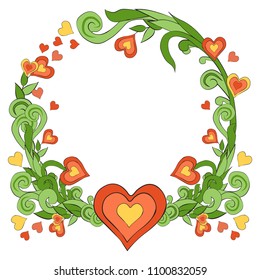Hand drawn frame with heart shape and flower ornament.