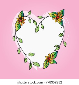 Hand drawn frame with heart shape and flower ornament.
