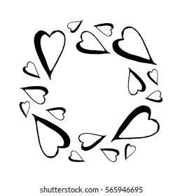 Hand Drawn Frame of Hearts on White Background
