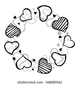 Hand Drawn Frame of Hearts on White Background