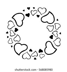 Hand Drawn Frame of Hearts on White Background