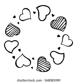 Hand Drawn Frame of Hearts on White Background