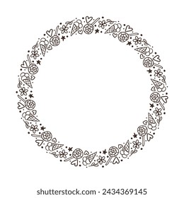 Hand drawn frame with ice cream, candy.  Birthday clipart in doodle style. Vector Isolated illustration on a white background. Perfect for daily planner,  social media,  greeting card.