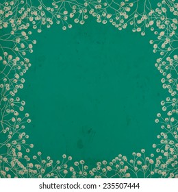 Hand - drawn frame made of holly branches with berries on old paper background with space for text. Christmas illustration.