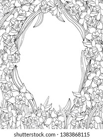 Hand drawn frame with narcissus.