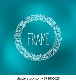 Hand drawn frame on a blured vector background. Circle natural wreath for invitation cards. 