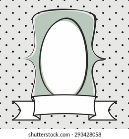 Hand drawn frame on polka dots grey background